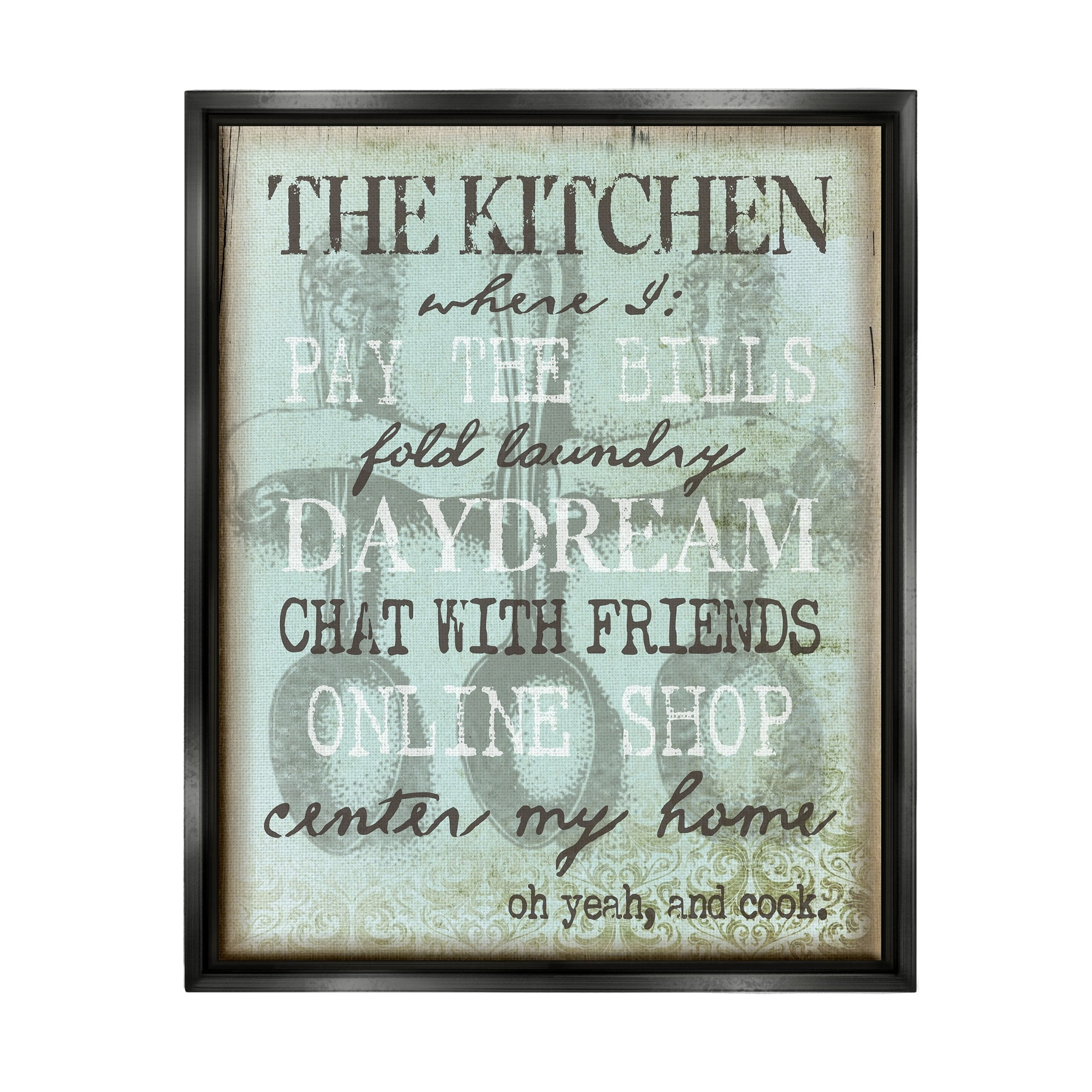 Stupell Industries Humorous Kitchen List Sign Vintage Weathered Style Graphic Art Jet Black Floating Framed Canvas Print Wall Art, Design by Graffitee Studios