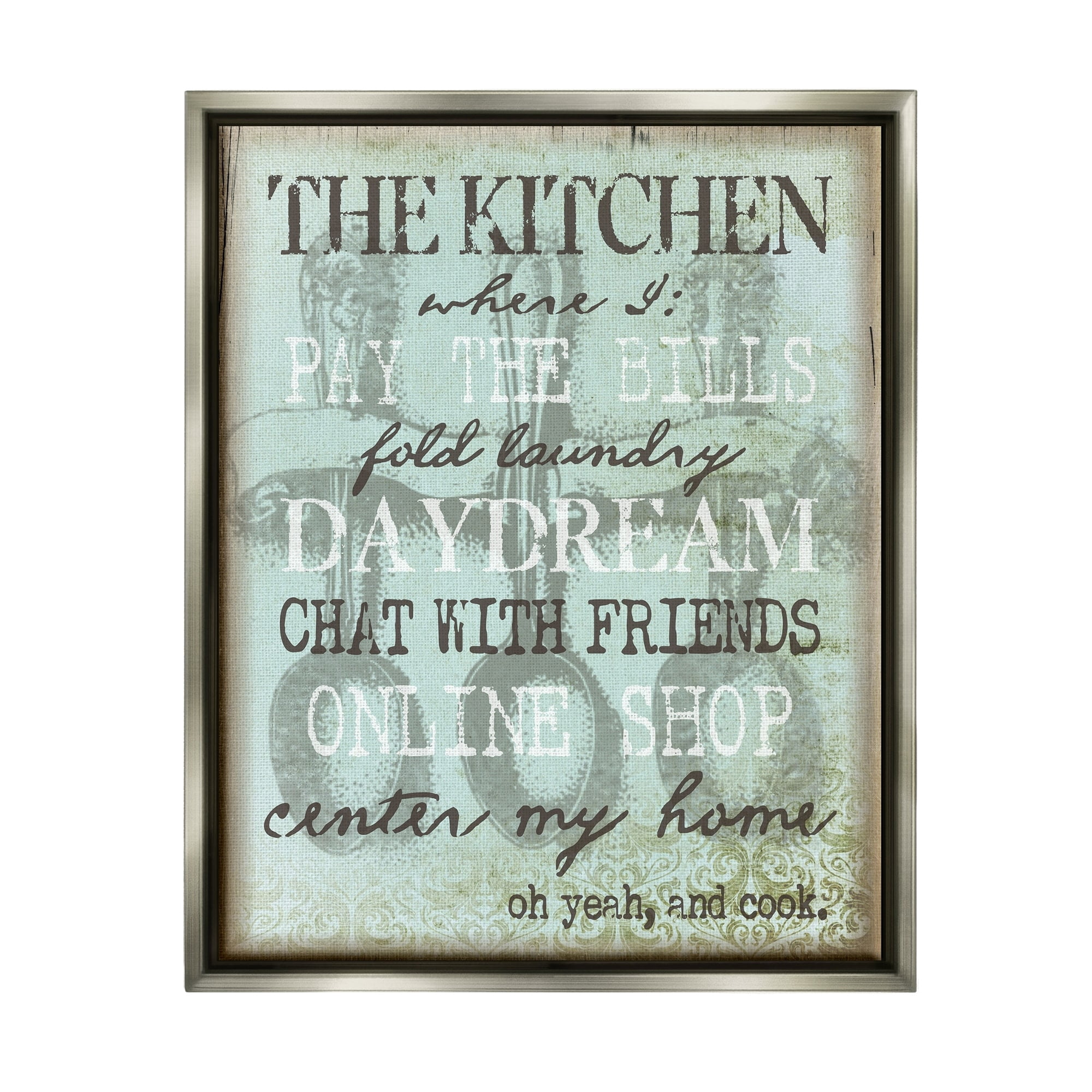 Stupell Industries Humorous Kitchen List Sign Vintage Weathered Style Graphic Art Luster Gray Floating Framed Canvas Print Wall Art, Design by Graffitee Studios