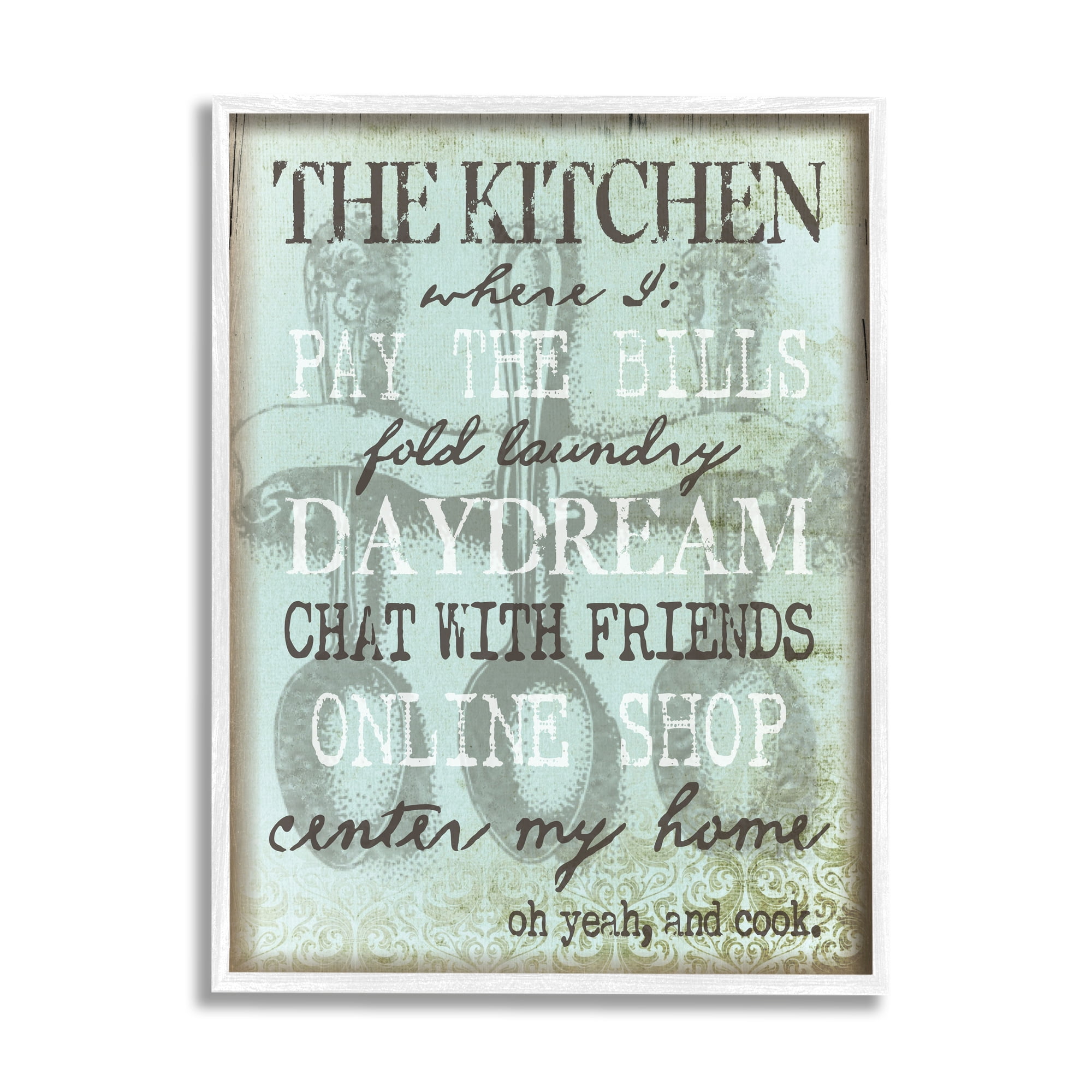 Stupell Industries Humorous Kitchen List Sign Vintage Weathered Style Graphic Art White Framed Art Print Wall Art, Design by Graffitee Studios