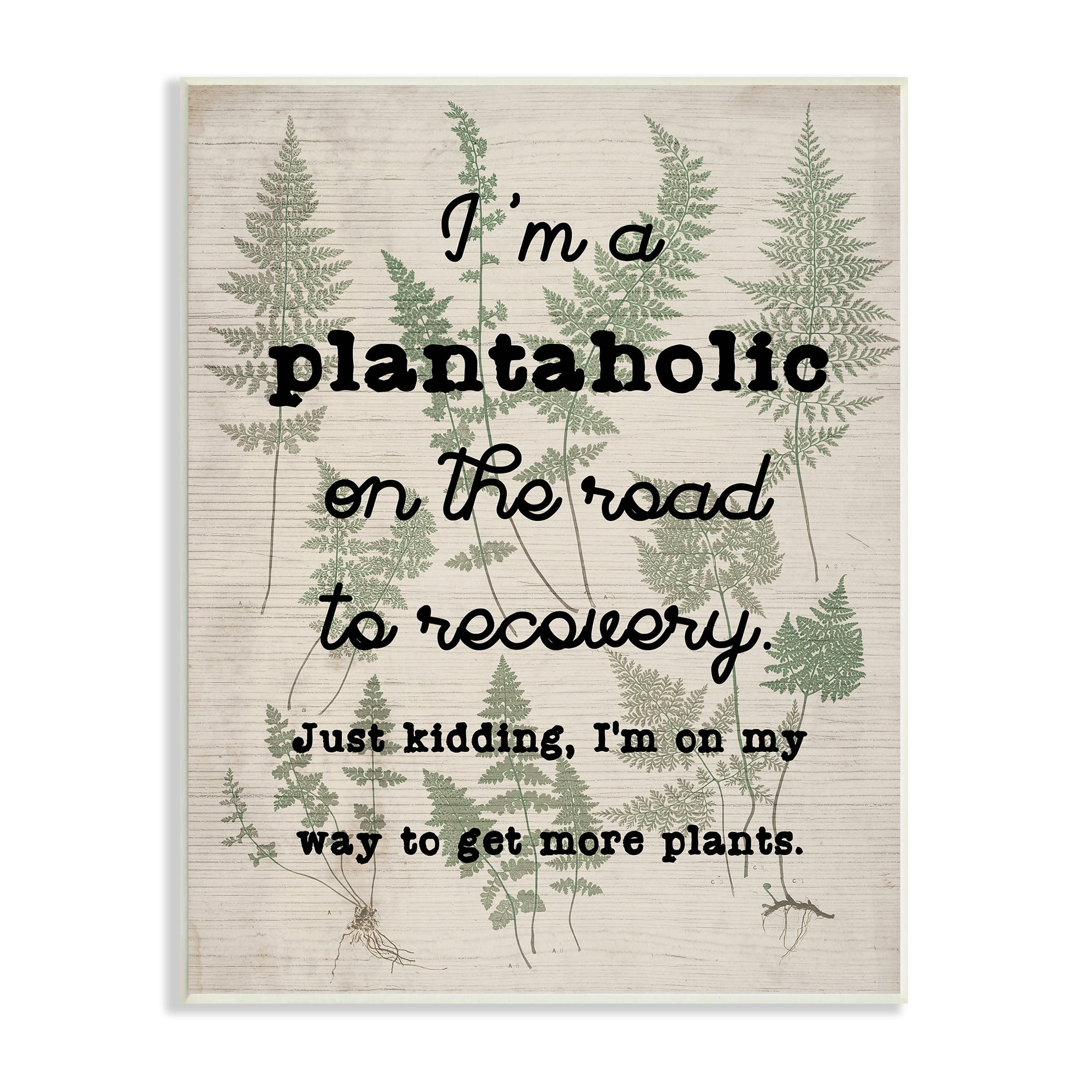 Stupell Industries Humorous Plantaholic Gardening Phrase Fern Plant Pattern Graphic Art Unframed Art Print Wall Art, Design by Daphne Polselli