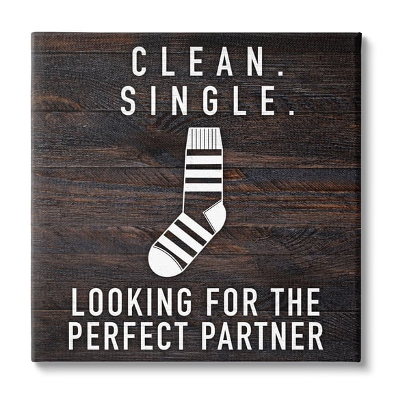 Stupell Industries Humorous Single Sock Laundry Sign Grain Pattern Canvas Wall Art, 17 x 17, Design by Marcus Prime