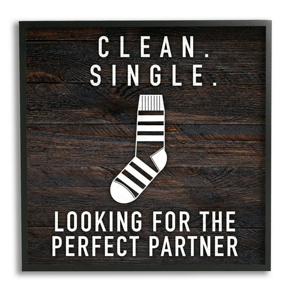 Stupell Industries Humorous Single Sock Laundry Sign Grain Pattern Framed Wall Art, 17 x 30, Design by Marcus Prime