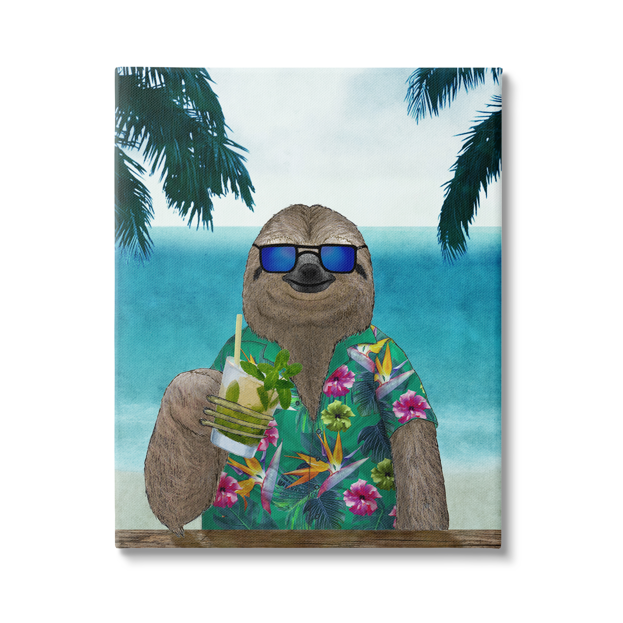 Stupell Industries Humorous Tropical Vacation Sloth Sunglasses Floral Shirt Canvas Wall Art, 16 x 20, Design by Barruf
