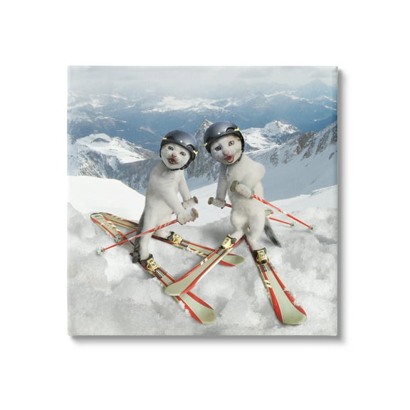 Stupell Industries Humorous White Cats Skiing Gear Snowcapped Mountains Graphic Art Gallery Wrapped Canvas Print Wall Art, Design by Chiara
