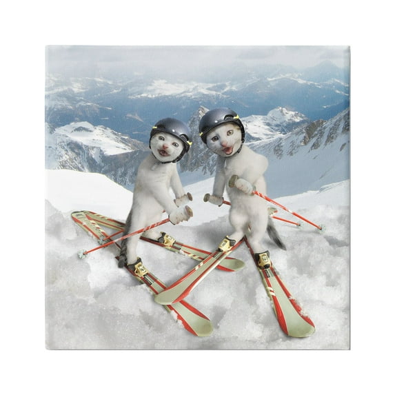 Stupell Industries Humorous White Cats Skiing Gear Snowcapped Mountains Graphic Art Gallery Wrapped Canvas Print Wall Art, Design by Chiara