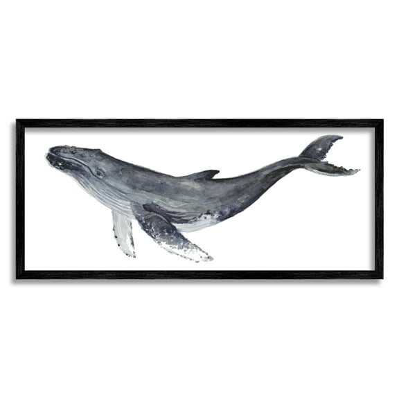 Stupell Industries Humpback Whale Watercolor Painting Aquatic Animal Portrait, 24 x 10,Design by Fox Hollow Studios
