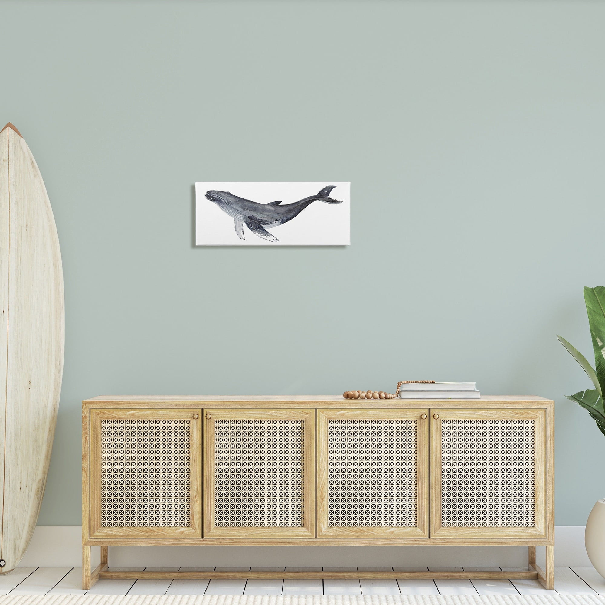 Stupell Industries Humpback Whale Watercolor Painting Aquatic Animal Portrait, 24 x 10,Design by Fox Hollow Studios