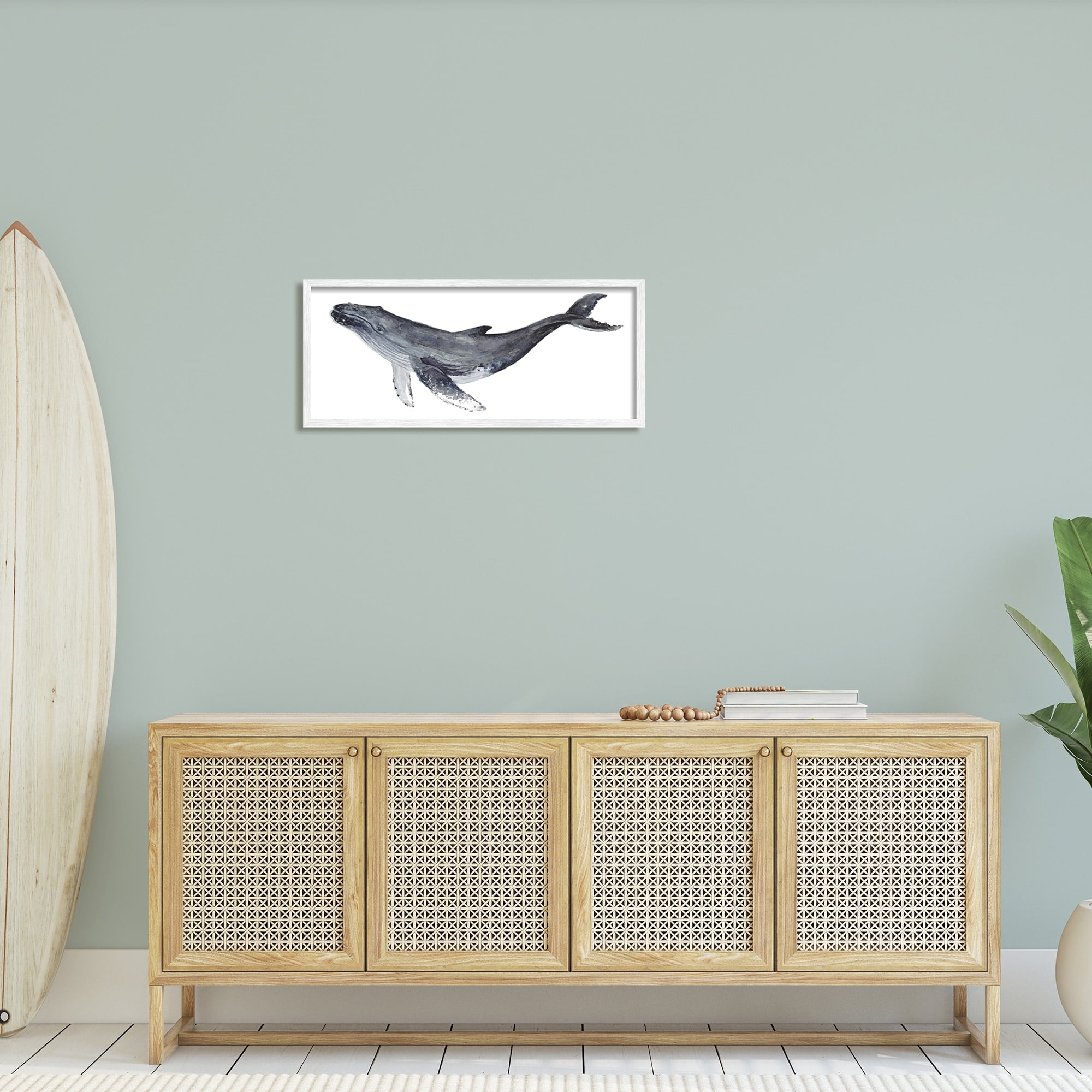 Stupell Industries Humpback Whale Watercolor Painting Aquatic Animal Portrait, 30 x 13,Design by Fox Hollow Studios