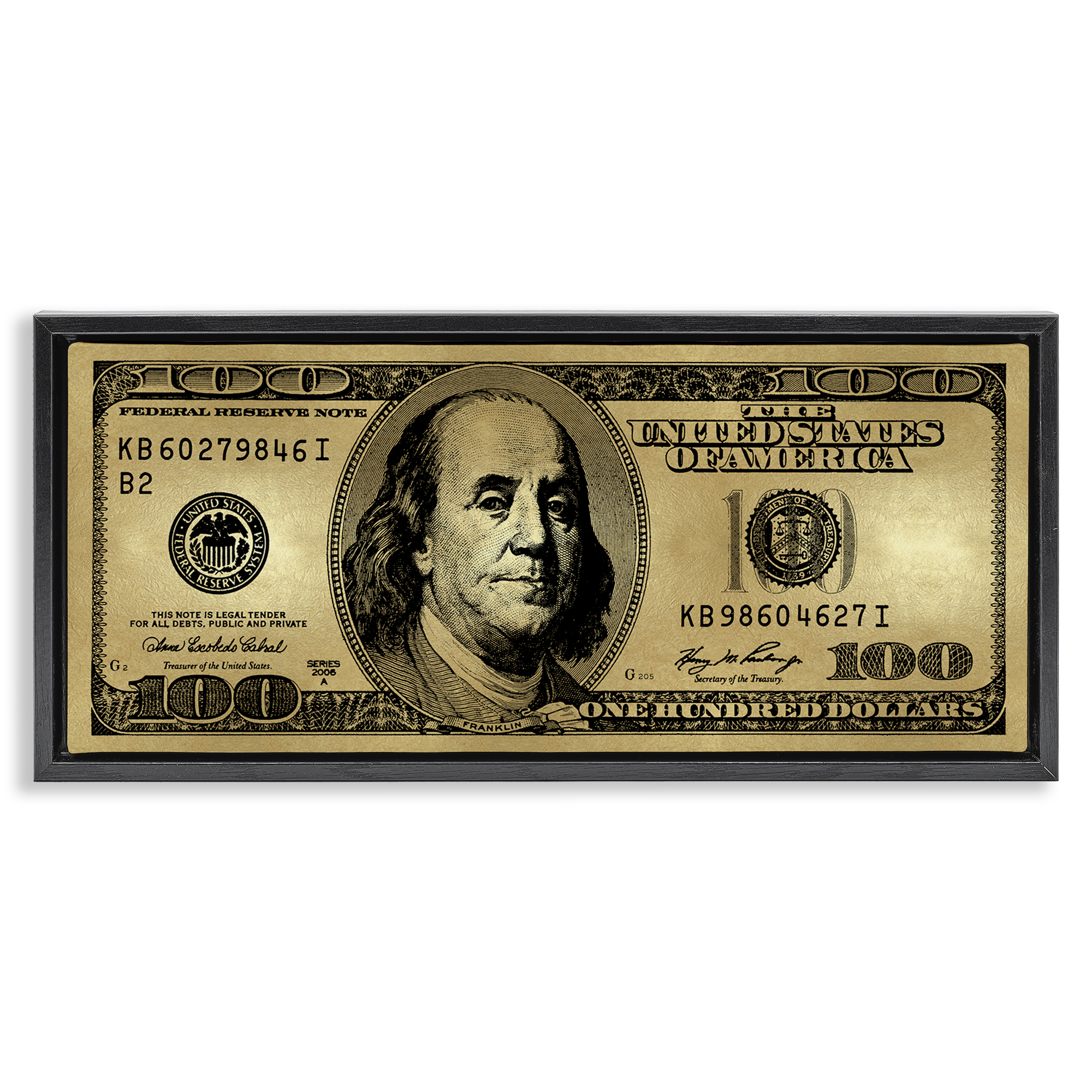 Stupell Industries Hundred Dollar Bill Novelty & Humor Painting Black Floater Framed Canvas Art Print Wall Art, 25 x 11