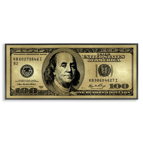 Stupell Industries Hundred Dollar Bill Novelty & Humor Painting Black Framed Art Print Wall Art, 24 x 10