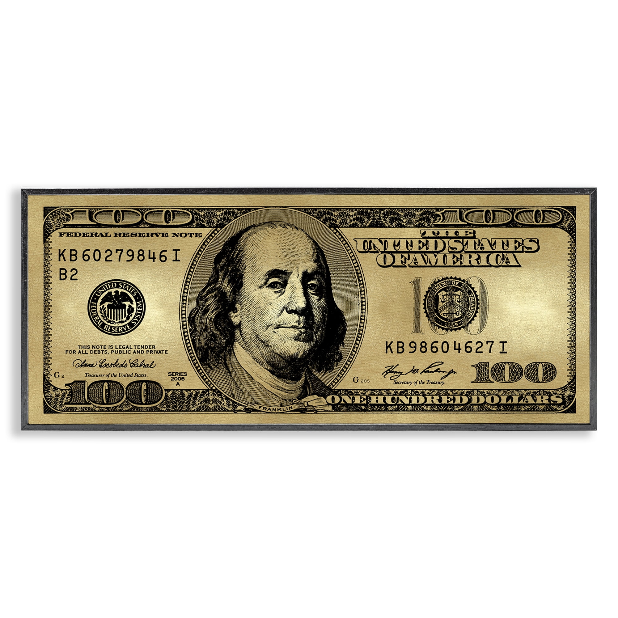 Stupell Industries Hundred Dollar Bill Novelty & Humor Painting Black Framed Art Print Wall Art, 30 x 13