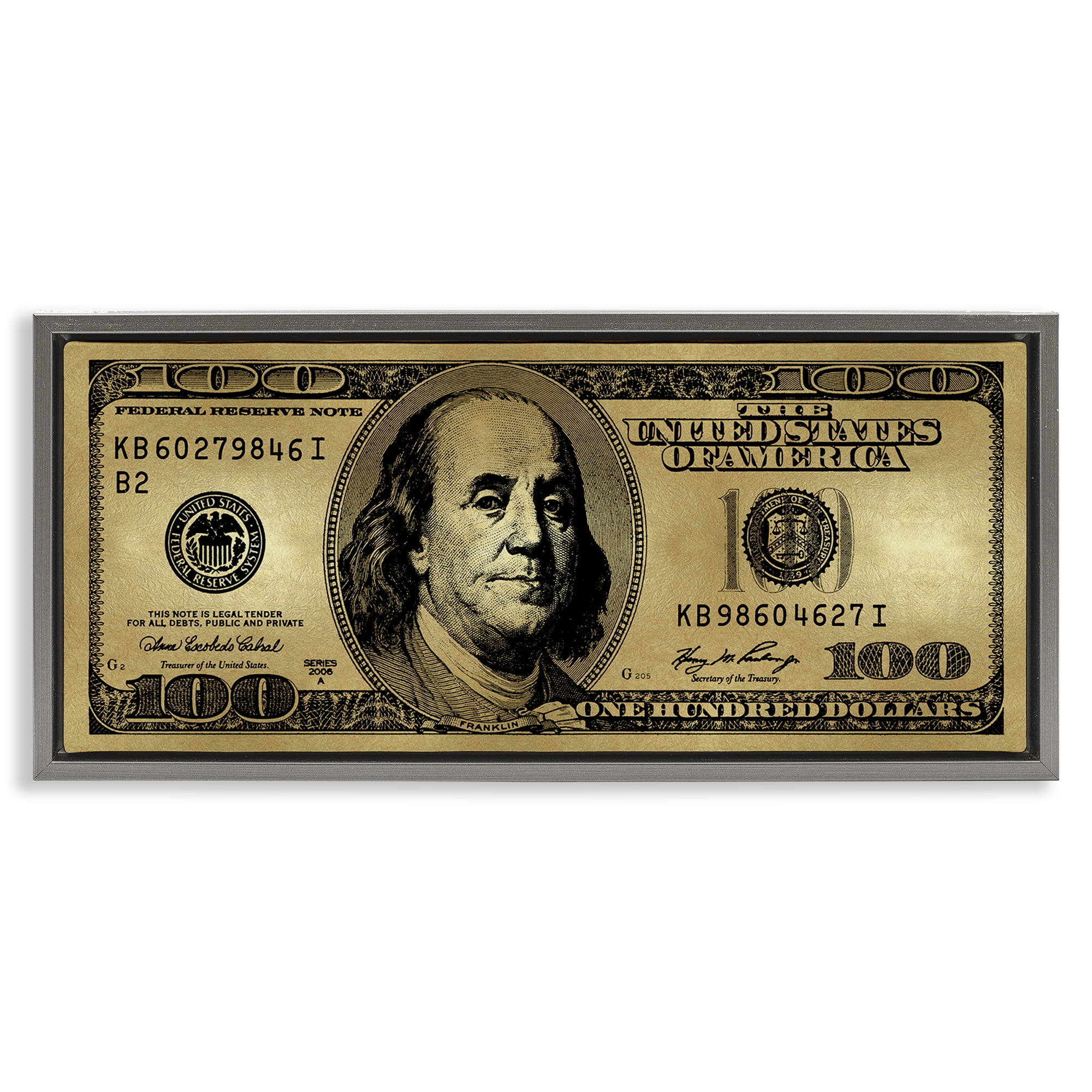 Stupell Industries Hundred Dollar Bill Novelty & Humor Painting Gray Floater Framed Canvas Art Print Wall Art, 25 x 11