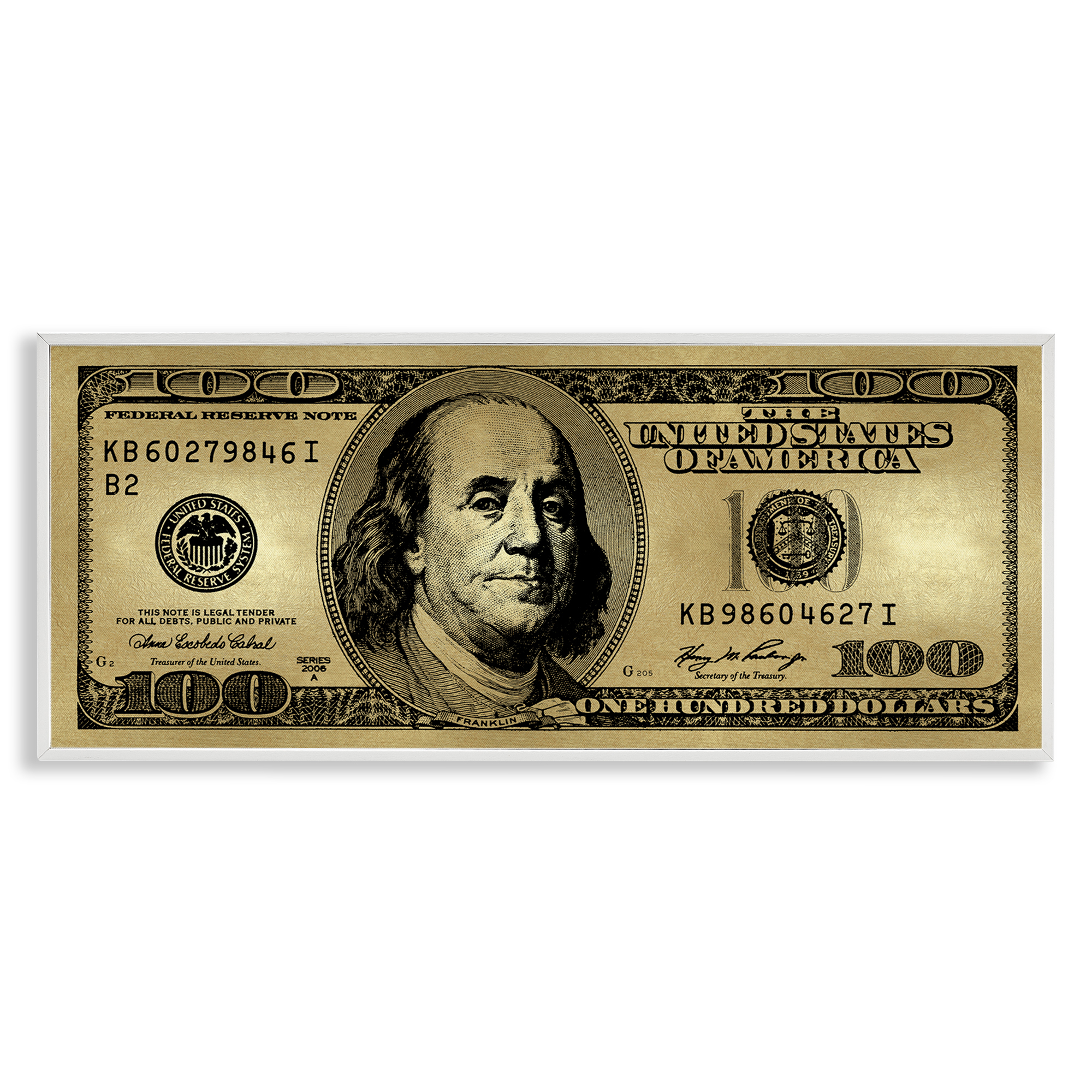 Stupell Industries Hundred Dollar Bill Novelty & Humor Painting White Framed Art Print Wall Art, 30 x 13