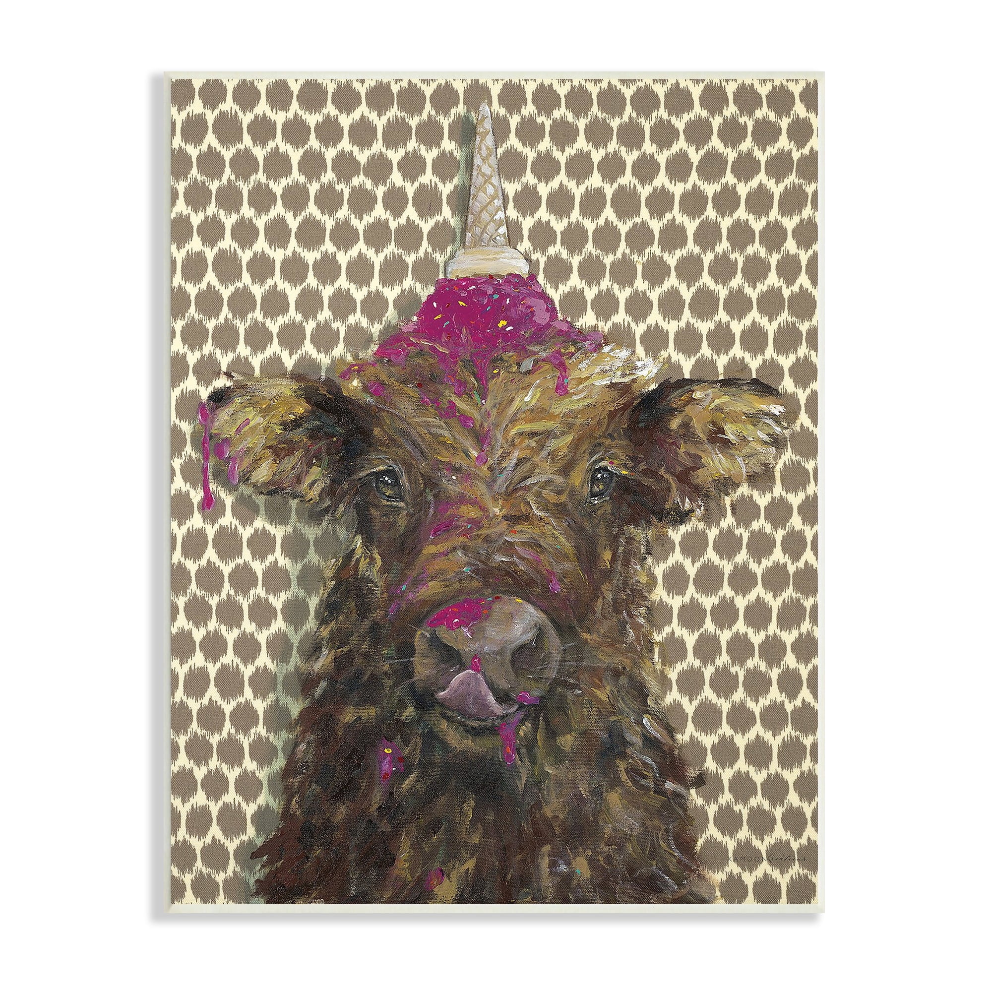 Stupell Industries Hungry Farm Cattle Melting Ice Cream Animal Pattern, 10 x 15, Design by Kamdon Kreations