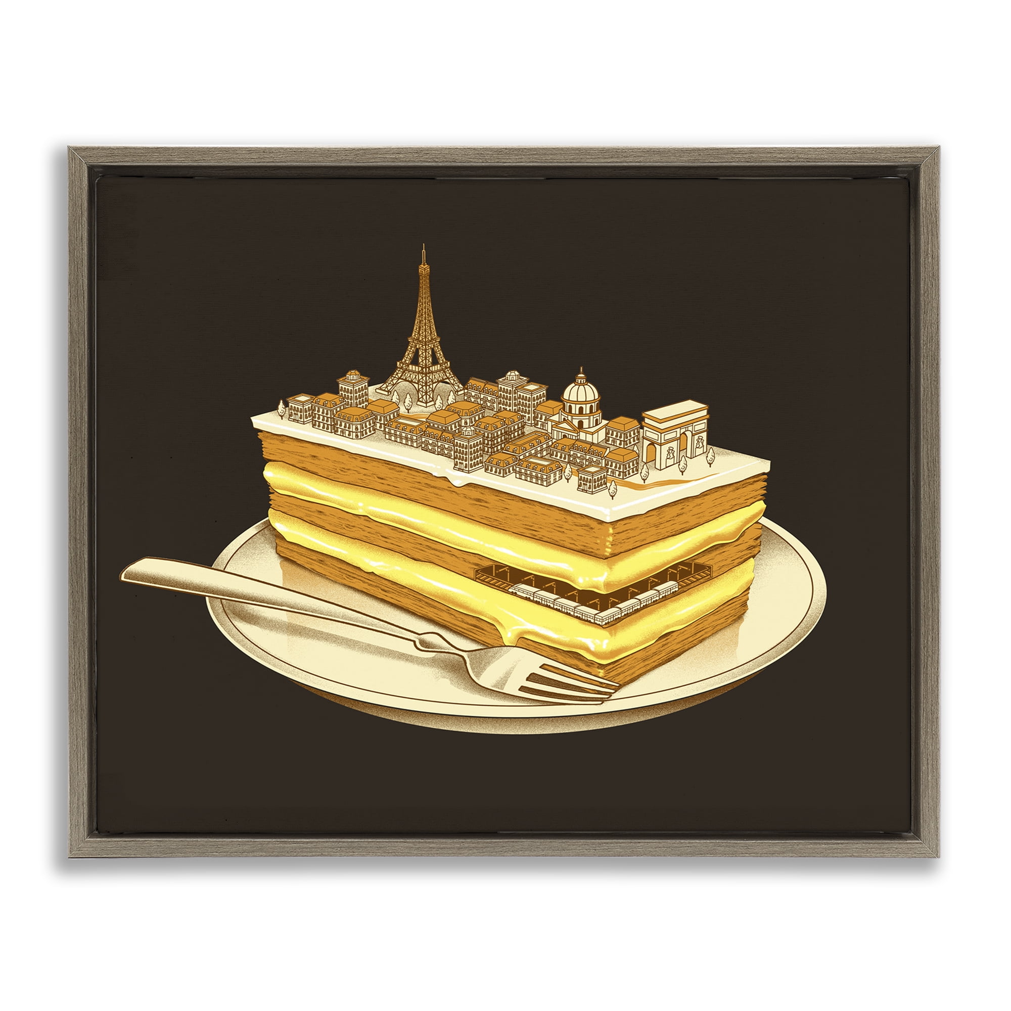 Stupell Industries Hungry For Travels Paris Brown Framed Floater Canvas Wall Art, design by Tobe Fonseca