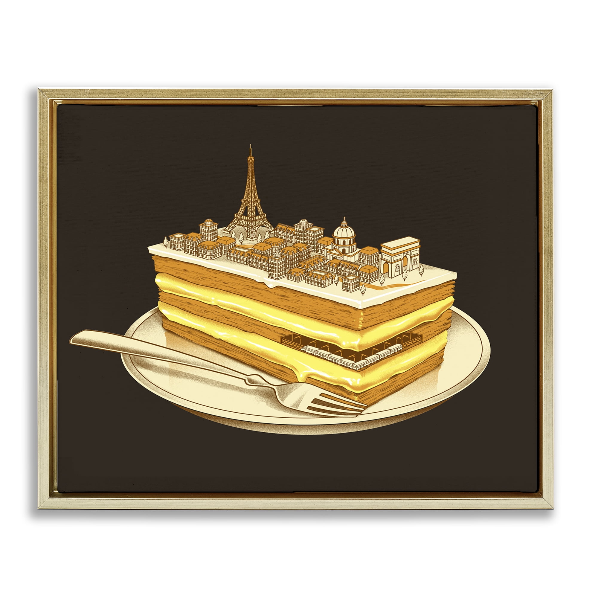 Stupell Industries Hungry For Travels Paris Gold Framed Floater Canvas Wall Art, design by Tobe Fonseca