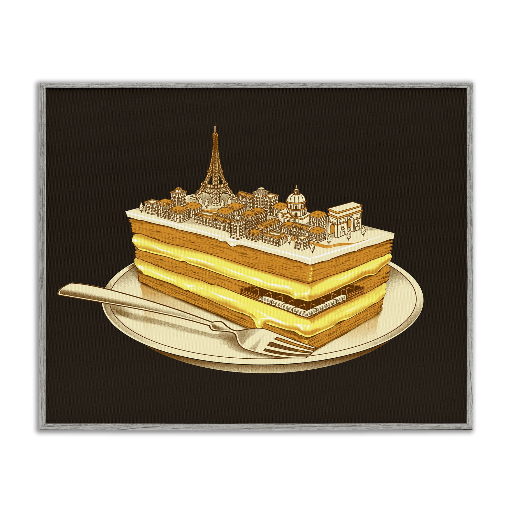 Stupell Industries Hungry For Travels Paris Gray Framed Giclee Art, design by Tobe Fonseca
