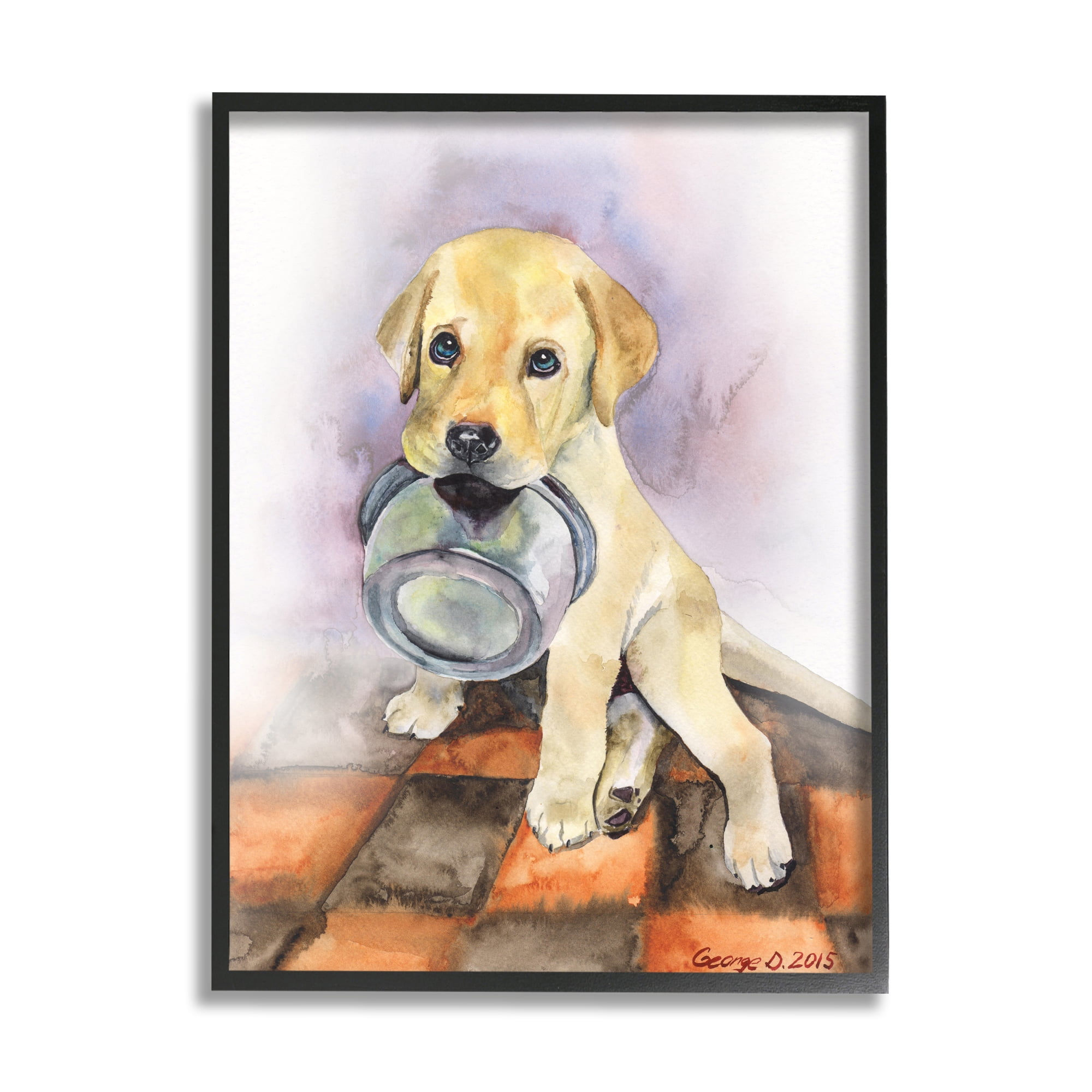 Stupell Industries Hungry Labrador Puppy Dog Orange Tiles Black Framed, 16 x 20, Design by George Dyachenko
