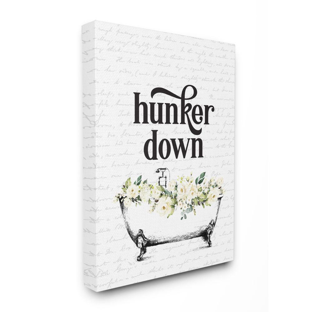 Stupell Industries Hunker Down Quote Floral Bathroom Tub Relaxation Canvas Wall Art Design by Lettered and Lined, 30" x 40"