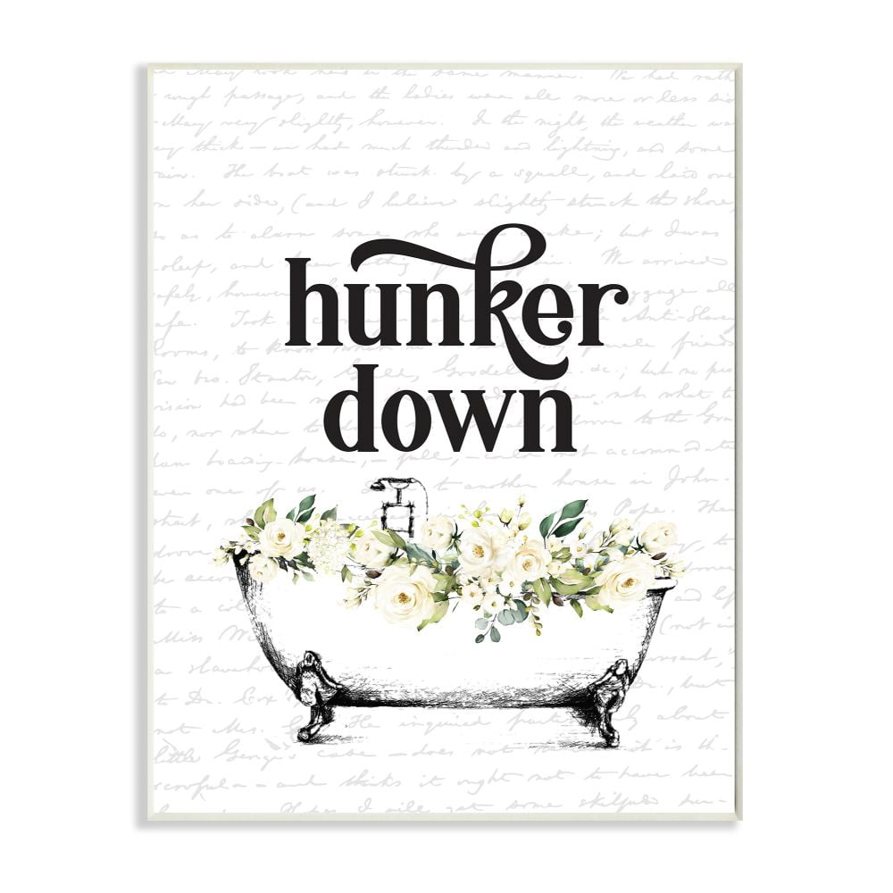 Stupell Industries Hunker Down Quote Floral Bathroom Tub Relaxation Graphic Art Unframed Art Print Wall Art, 10x15, by Lettered and Lined