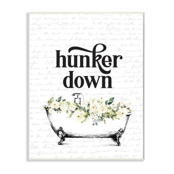Stupell Industries Hunker Down Quote Floral Bathroom Tub Relaxation Graphic Art Unframed Art Print Wall Art, 10x15, by Lettered and Lined