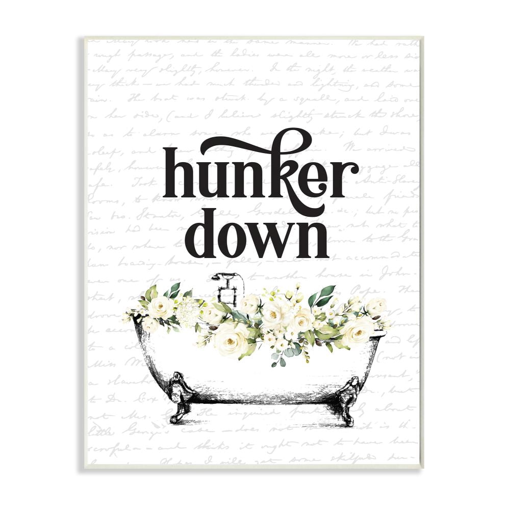 Stupell Industries Hunker Down Quote Floral Bathroom Tub Relaxation Graphic Art Unframed Art Print Wall Art, 13x19, by Lettered and Lined