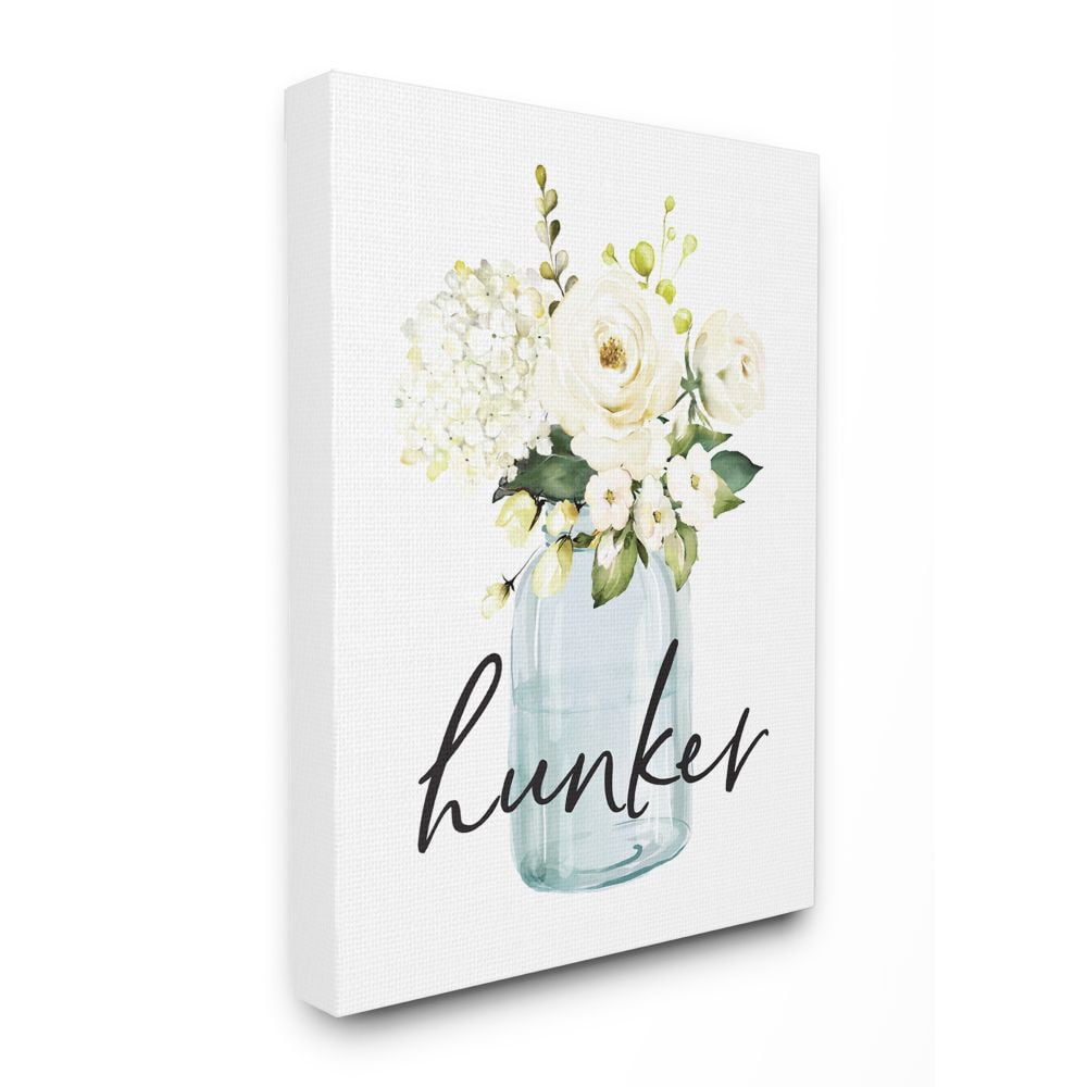 Stupell Industries Hunker Text Spring Floral Bouquet Blue White Canvas Wall Art Design by Lettered and Lined, 30" x 40"