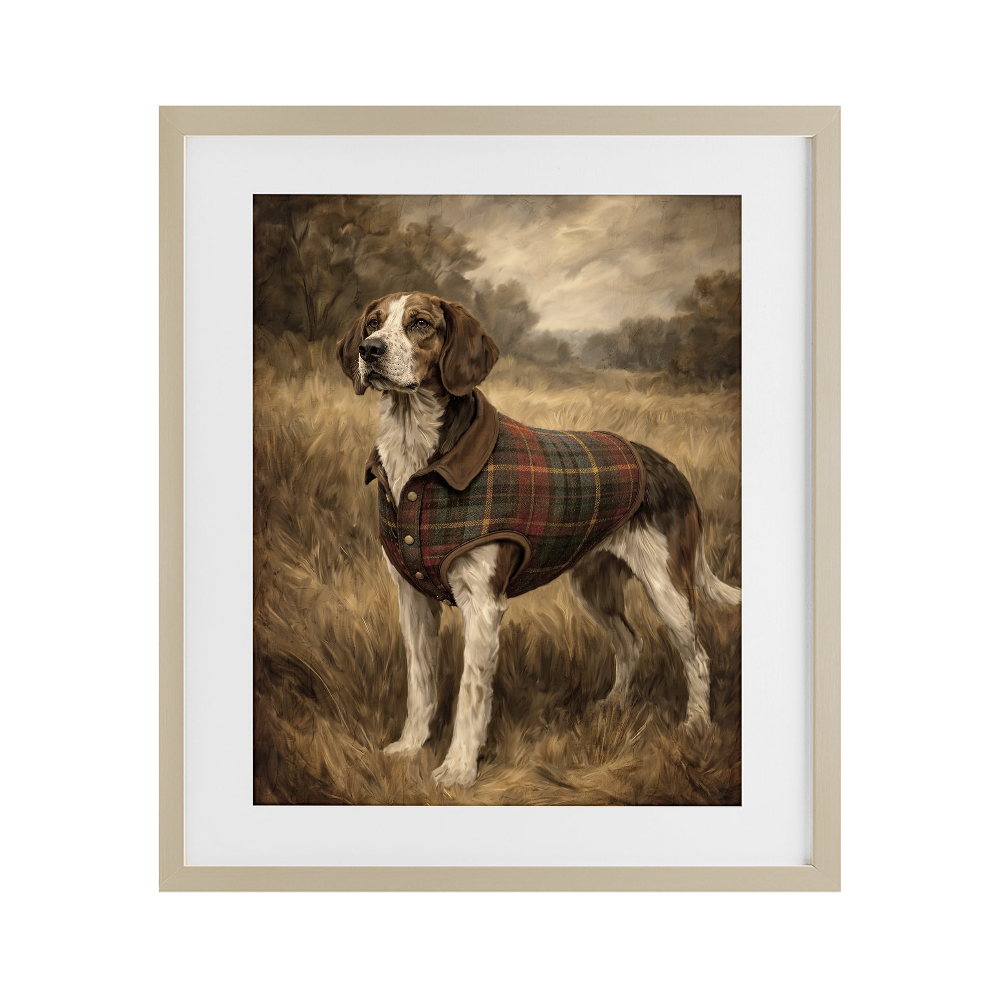 Stupell Industries Hunting Days Plaid Jacket Hound Birch Framed Print Under Glass, design by Kim Allen