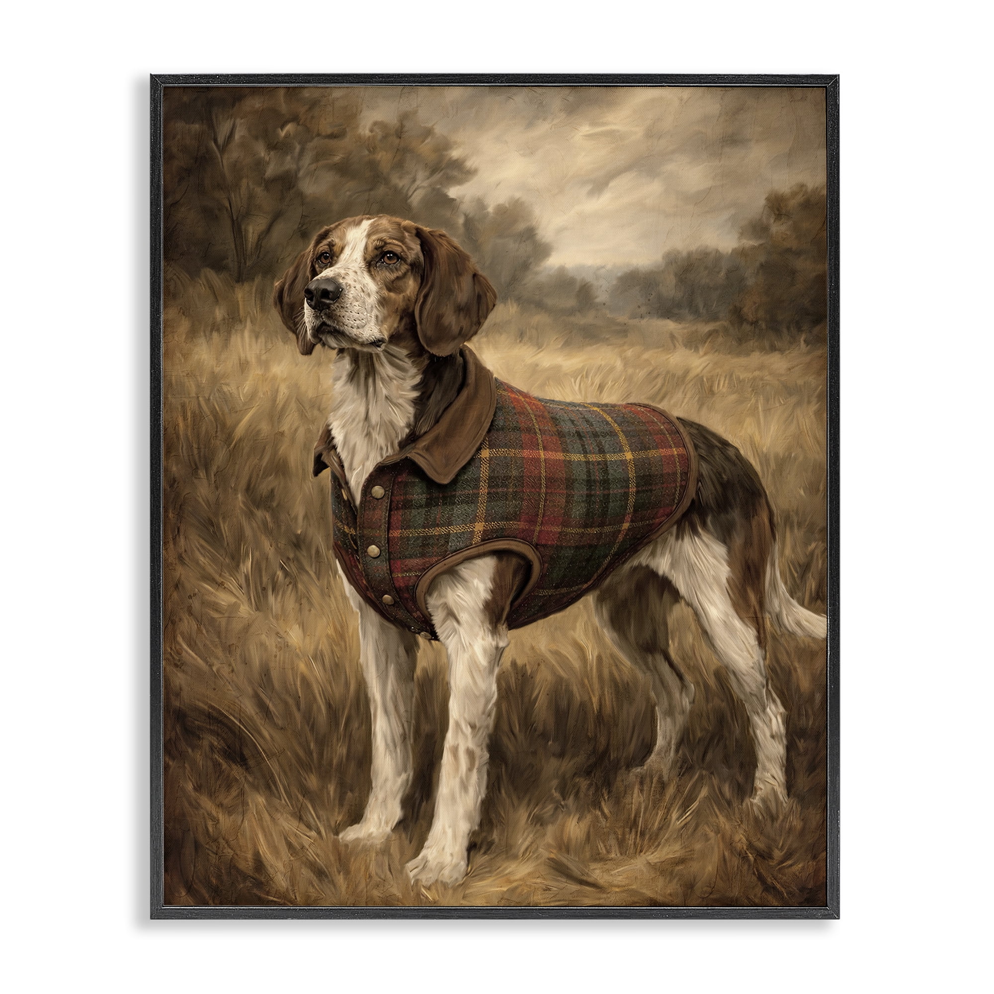 Stupell Industries Hunting Days Plaid Jacket Hound Black Framed Giclee Art, design by Kim Allen