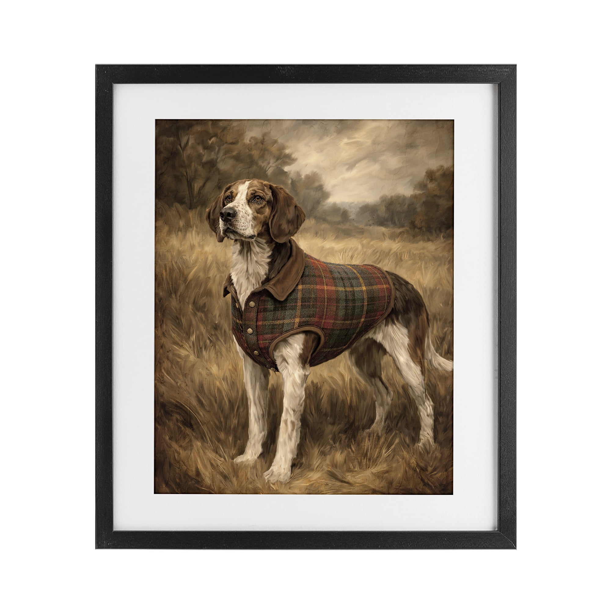Stupell Industries Hunting Days Plaid Jacket Hound Black Framed Print Under Glass, design by Kim Allen