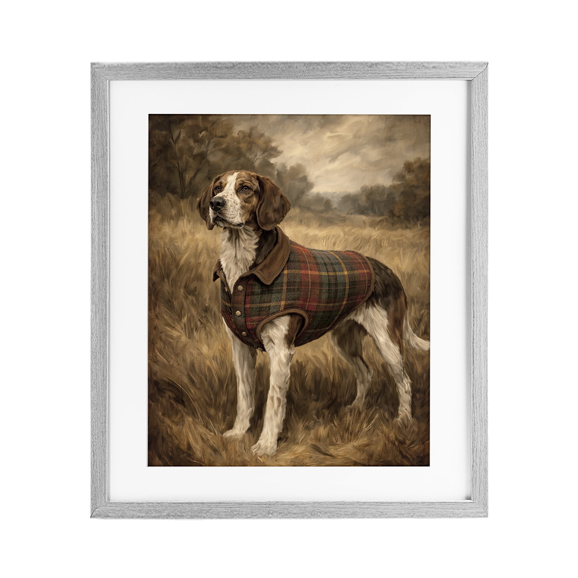 Stupell Industries Hunting Days Plaid Jacket Hound Gray Framed Print Under Glass, design by Kim Allen