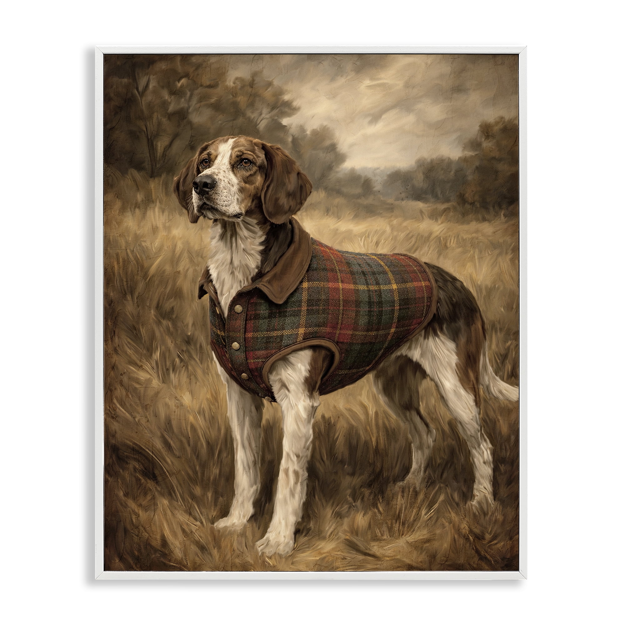 Stupell Industries Hunting Days Plaid Jacket Hound White Framed Giclee Art, design by Kim Allen