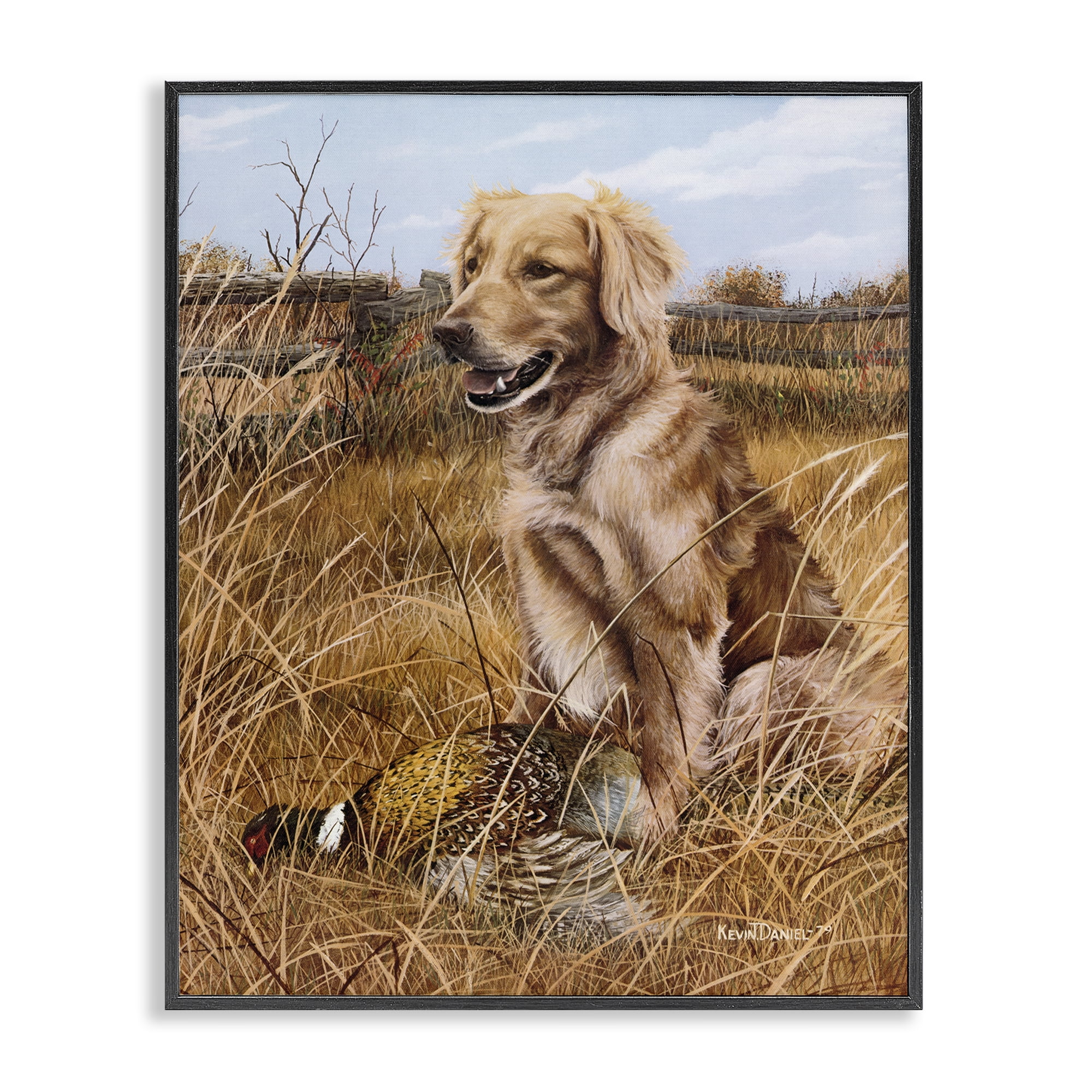 Stupell Industries Hunting Dog & Pheasant Animals Painting Black Framed Art Print Wall Art, 24 x 30