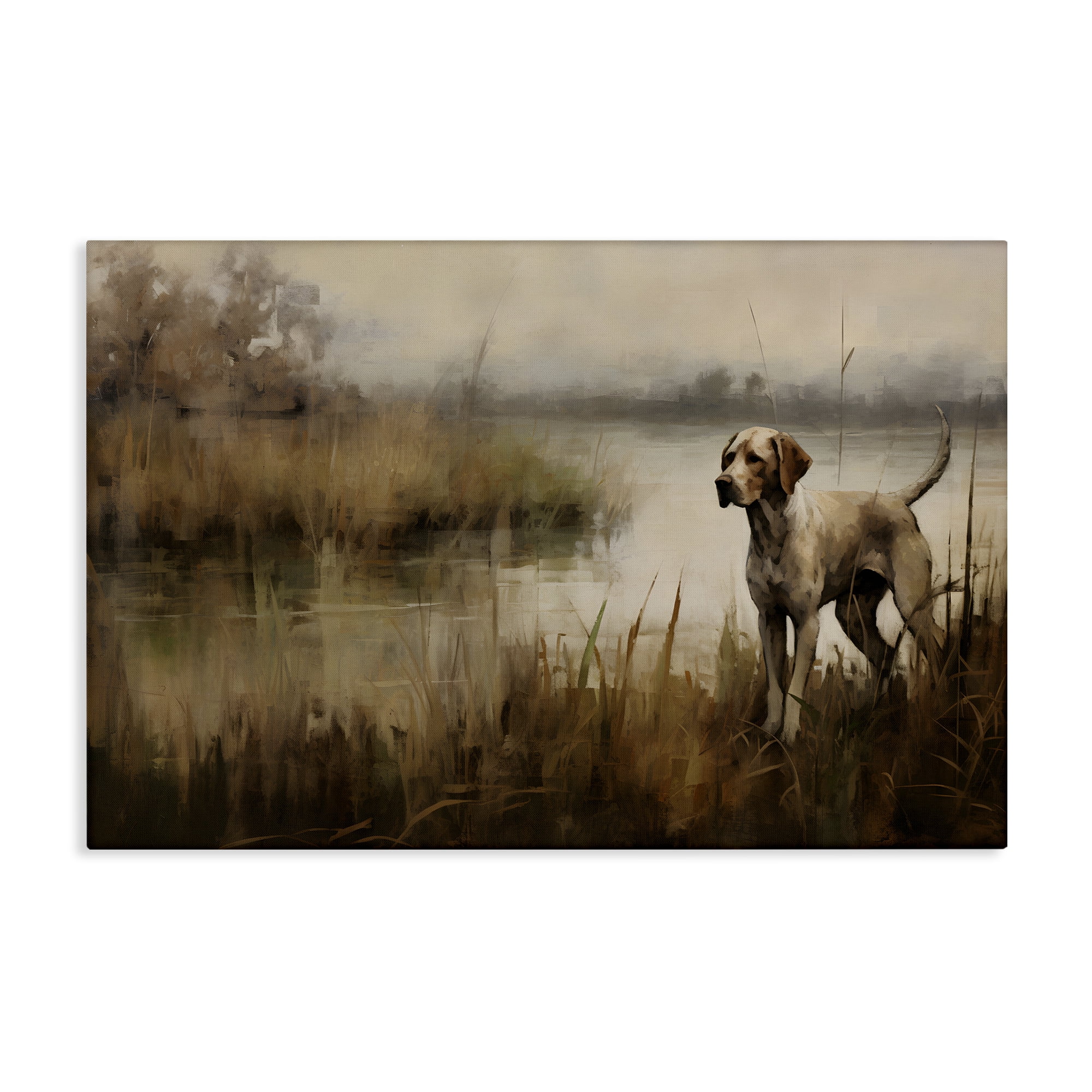 Stupell Industries Hunting Dog in Nature Landscape Painting Gallery Wrapped Canvas Art Print Wall Art, 30 x 20