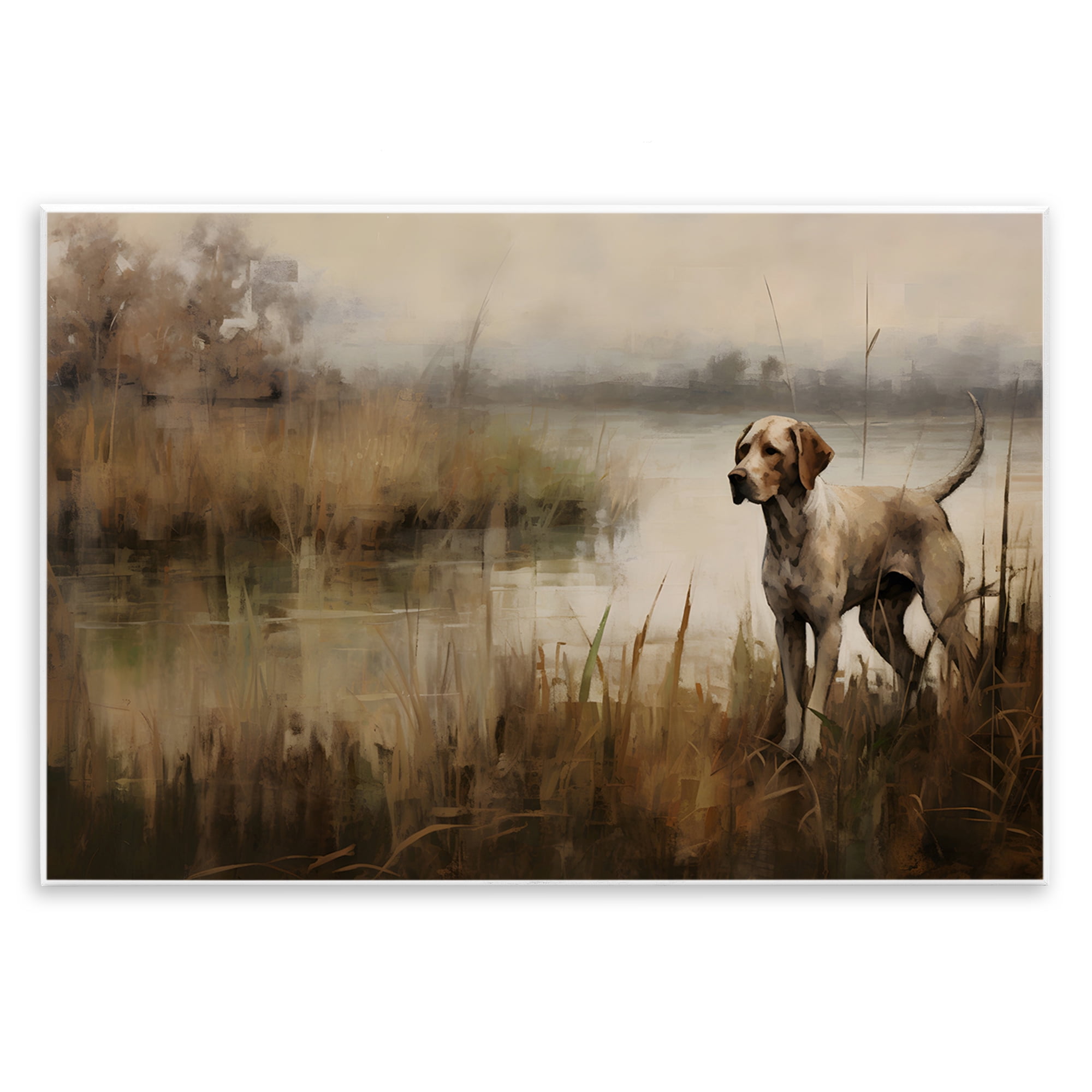 Stupell Industries Hunting Dog in Nature Landscape Painting Unframed Art Print Wall Art, 19 x 13