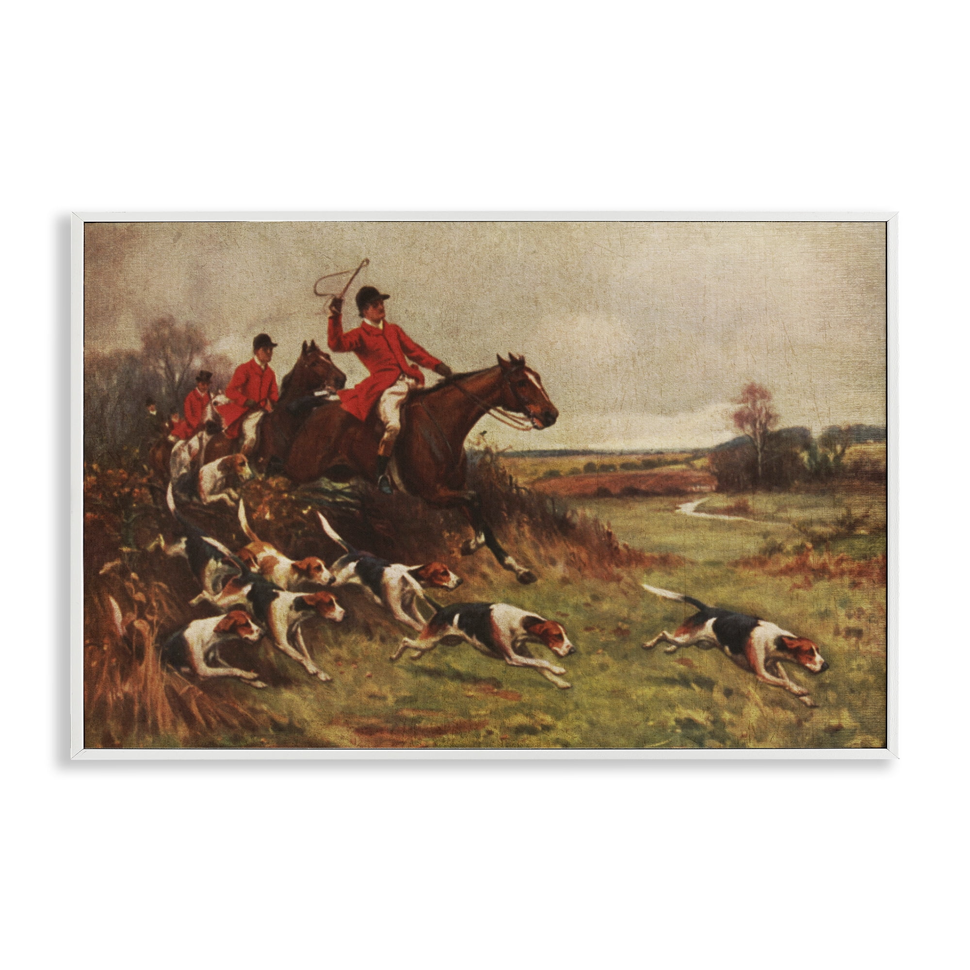 Stupell Industries Hunting Dogs in Countryside People Painting White Framed Art Print Wall Art, 24 x 16