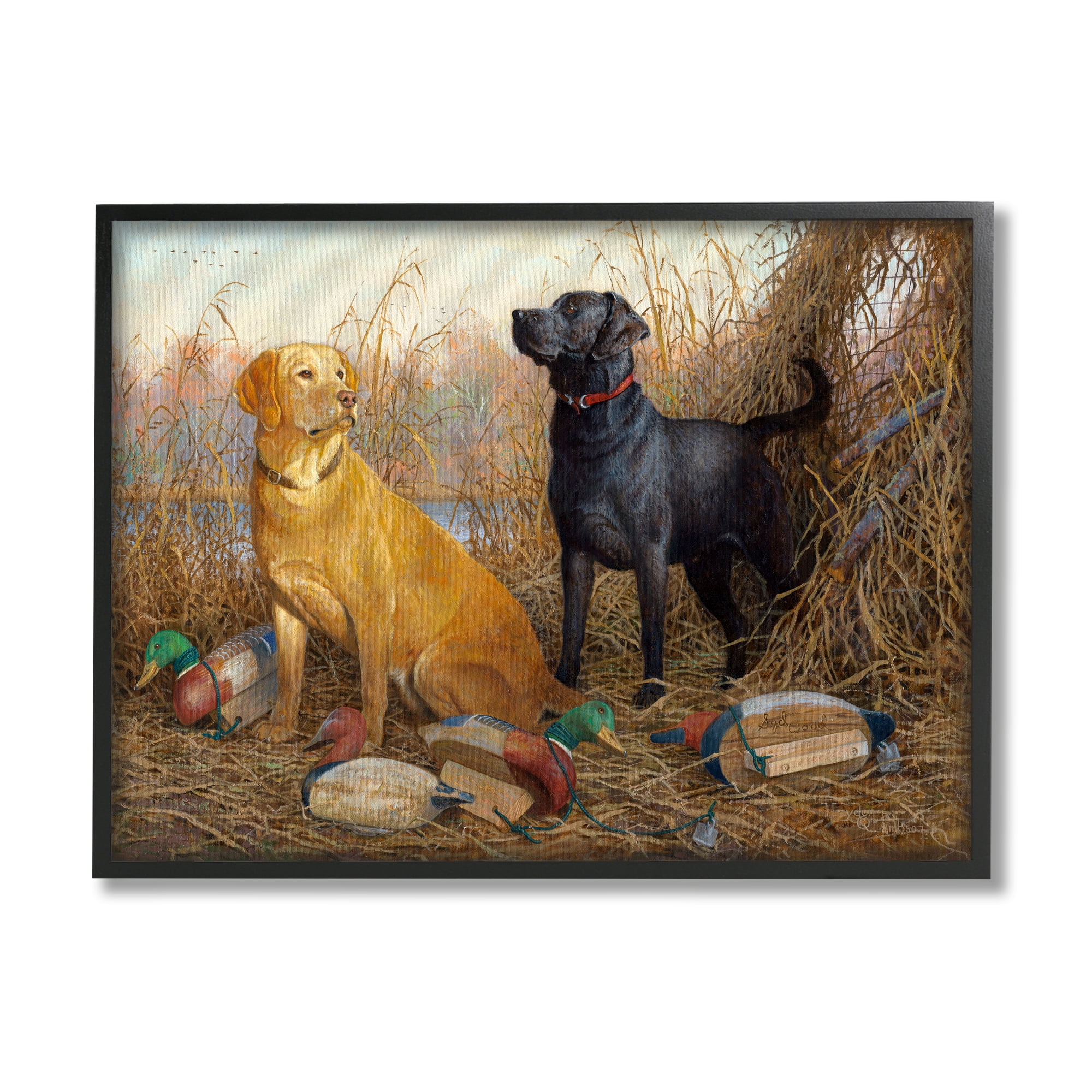 Stupell Industries Hunting Dogs with Decoys Animals & Insects Painting Black Framed Art Print Wall Art, 14 x 11