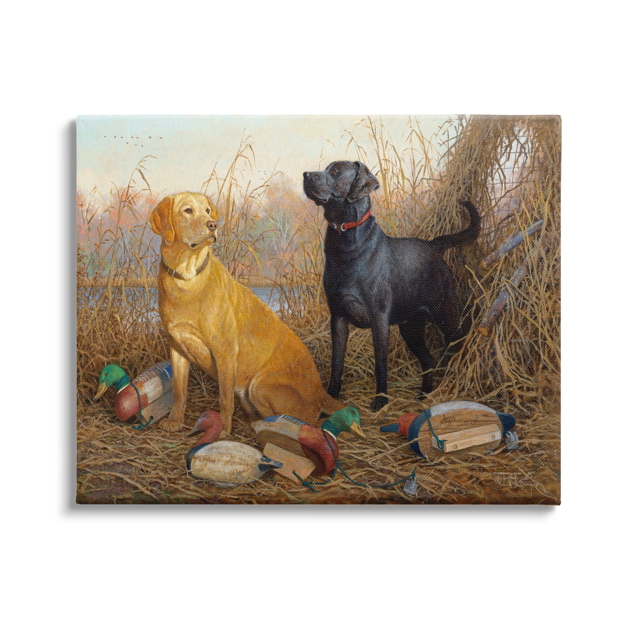 Stupell Industries Hunting Dogs with Decoys Animals & Insects Painting Gallery Wrapped Canvas Art Print Wall Art, 40 x 30