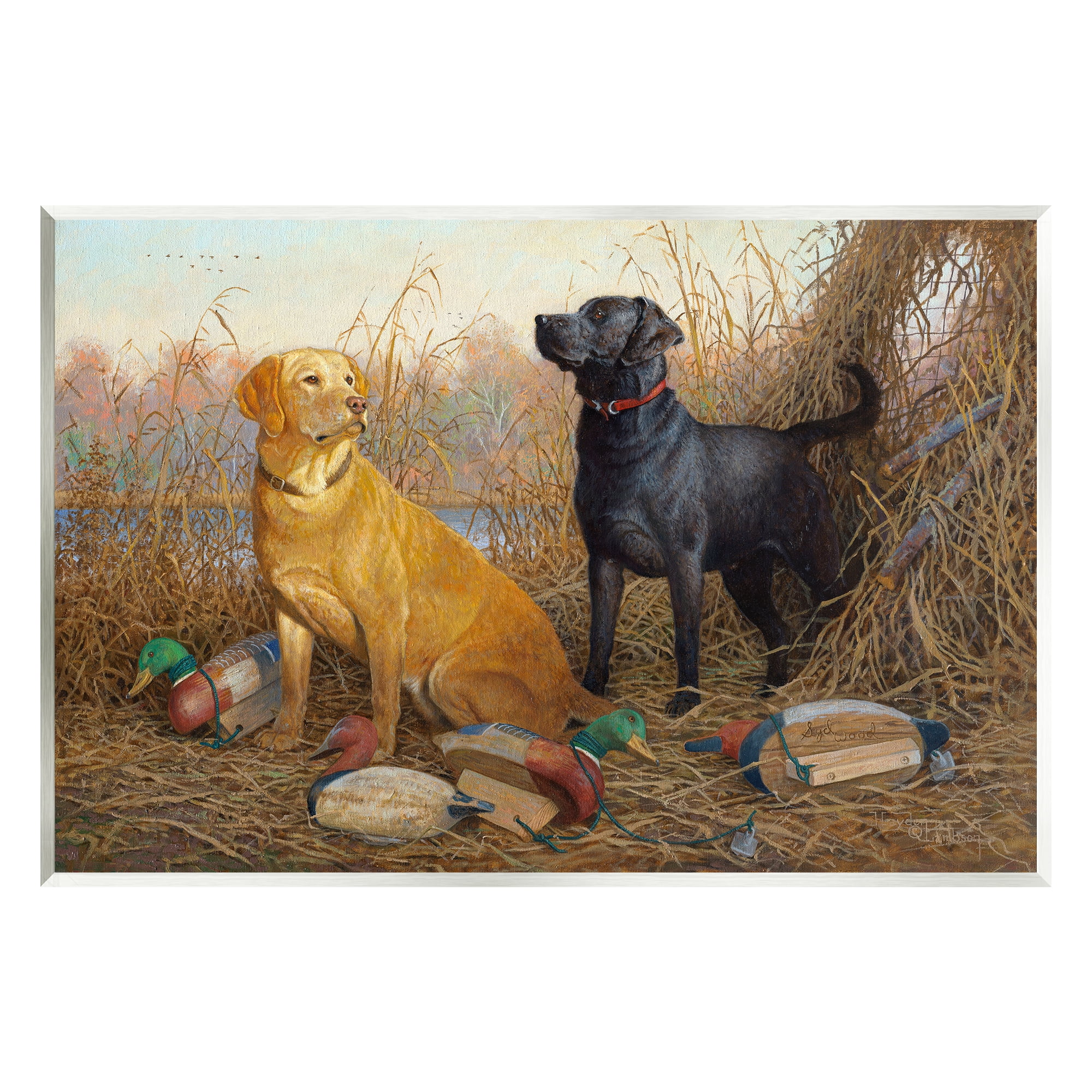 Stupell Industries Hunting Dogs with Decoys Animals & Insects Painting Unframed Art Print Wall Art, 19 x 13