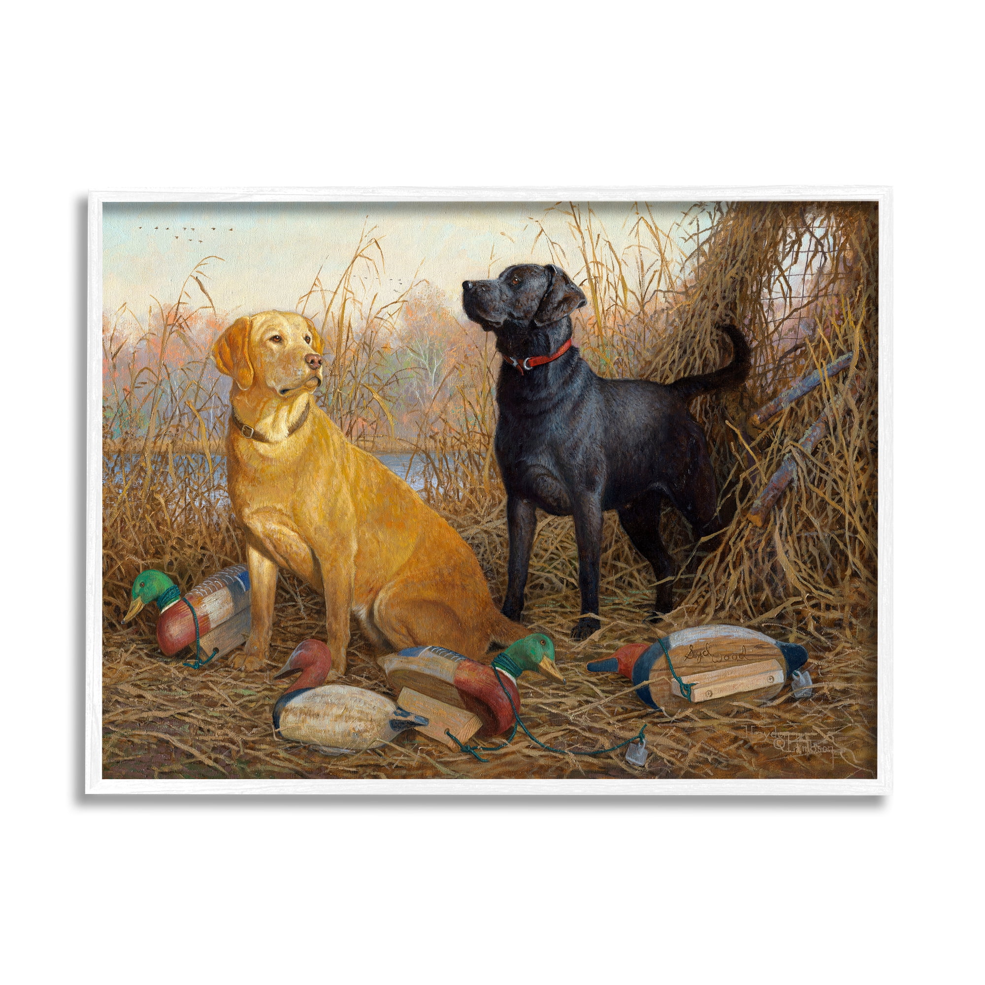 Stupell Industries Hunting Dogs with Decoys Animals & Insects Painting White Framed Art Print Wall Art, 30 x 24