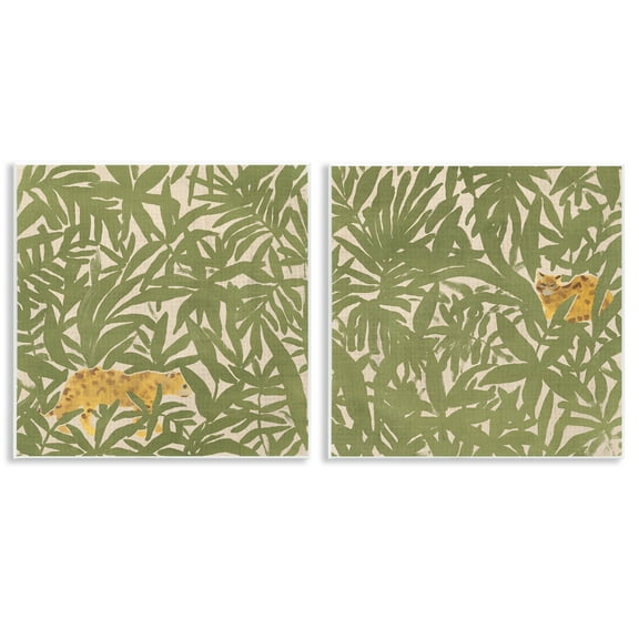 Stupell Industries Hunting Jungle Cat Plants & Flowers Painting Unframed Art Print Wall Art, 12 x 12, Set of 2