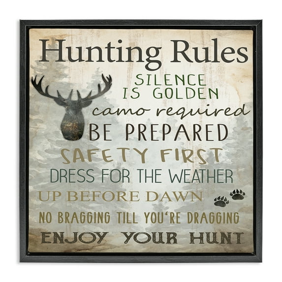 Stupell Industries Hunting Rules Rustic List Black Framed Floater Canvas Wall Art design by Kim Allen, 18 x 18