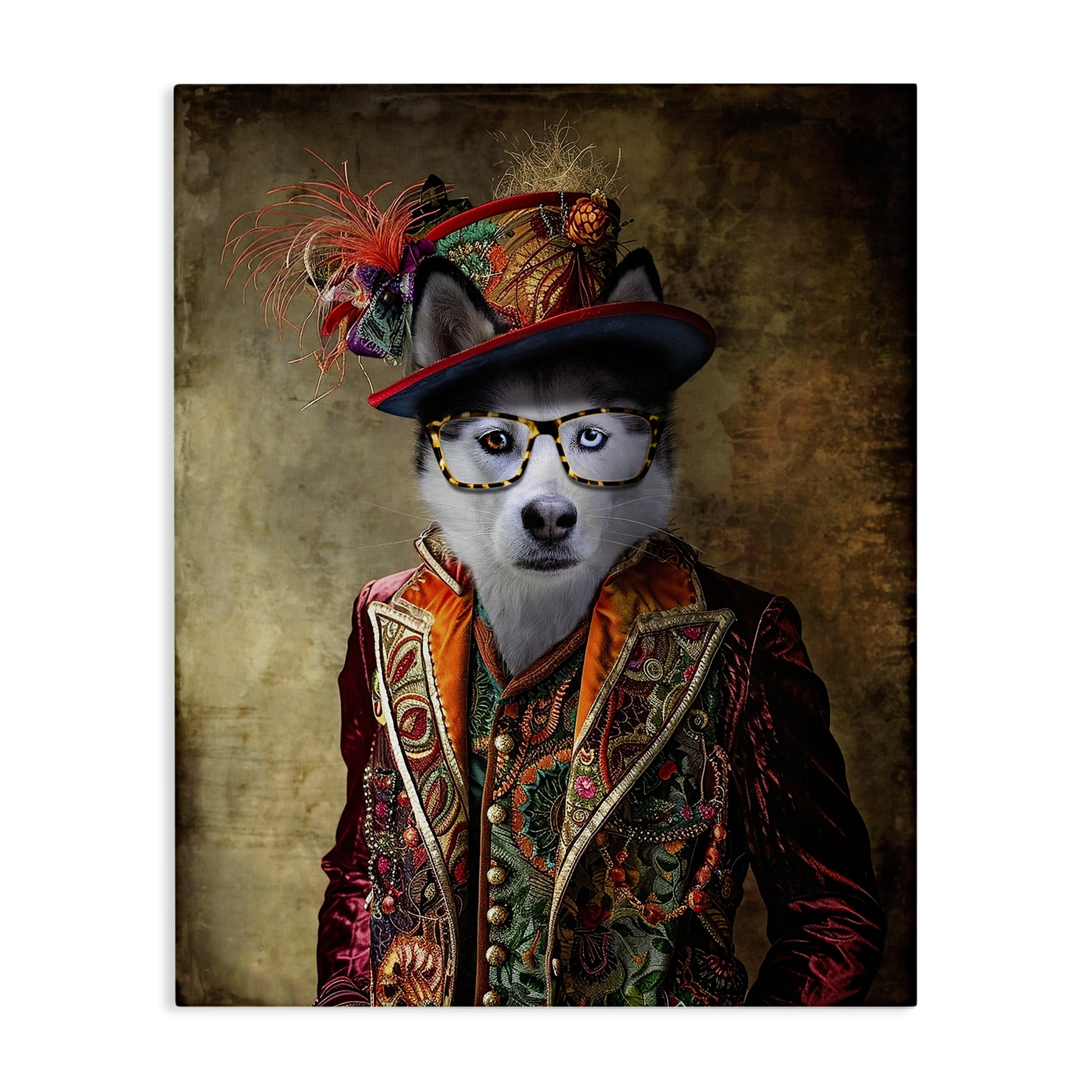 Stupell Industries Husky Dog Eclectic Suit Animals & Insects Painting Gallery Wrapped Canvas Art Print Wall Art, 30 x 40