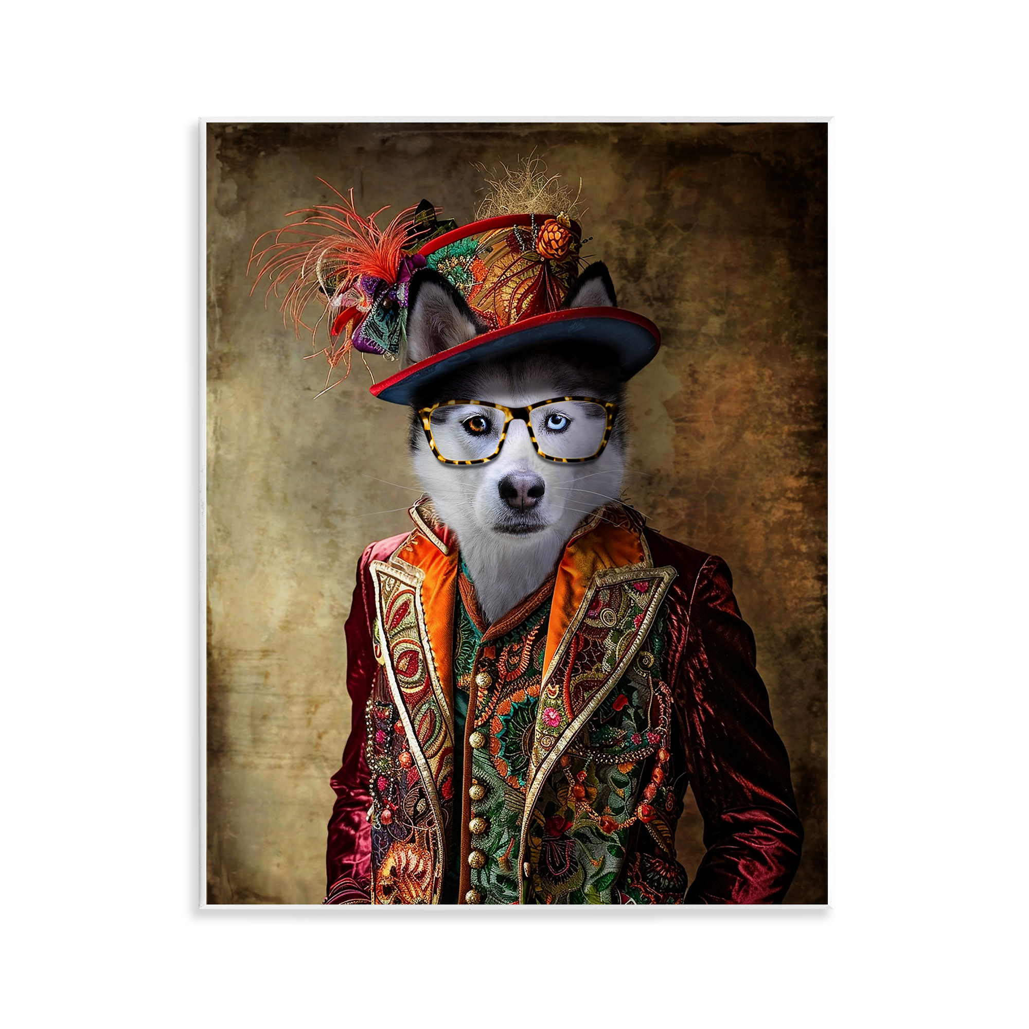 Stupell Industries Husky Dog Eclectic Suit Animals & Insects Painting Unframed Art Print Wall Art, 11 x 14