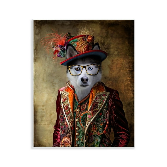 Stupell Industries Husky Dog Eclectic Suit Animals & Insects Painting Unframed Art Print Wall Art, 11 x 14
