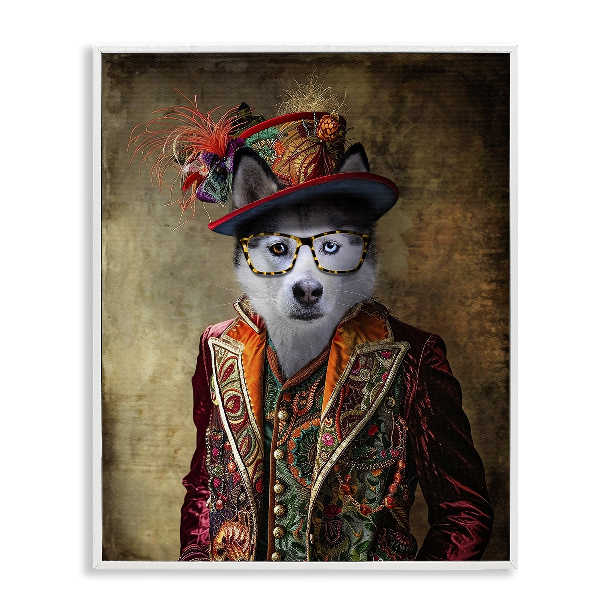 Stupell Industries Husky Dog Eclectic Suit Animals & Insects Painting White Framed Art Print Wall Art, 11 x 14