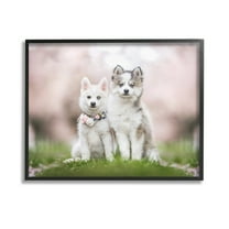 Stupell Industries Husky Puppies in Meadow Animals & Insects Painting Black Framed Art Print Wall Art, 14 x 11