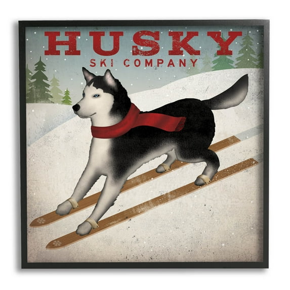 Stupell Industries Husky Ski Company Winter Slopes Dog Graphic Art Black Framed Art Print Wall Art, Design by Ryan Fowler