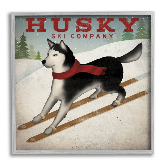Stupell Industries Husky Ski Company Winter Slopes Dog Graphic Art Gray Framed Art Print Wall Art, Design by Ryan Fowler
