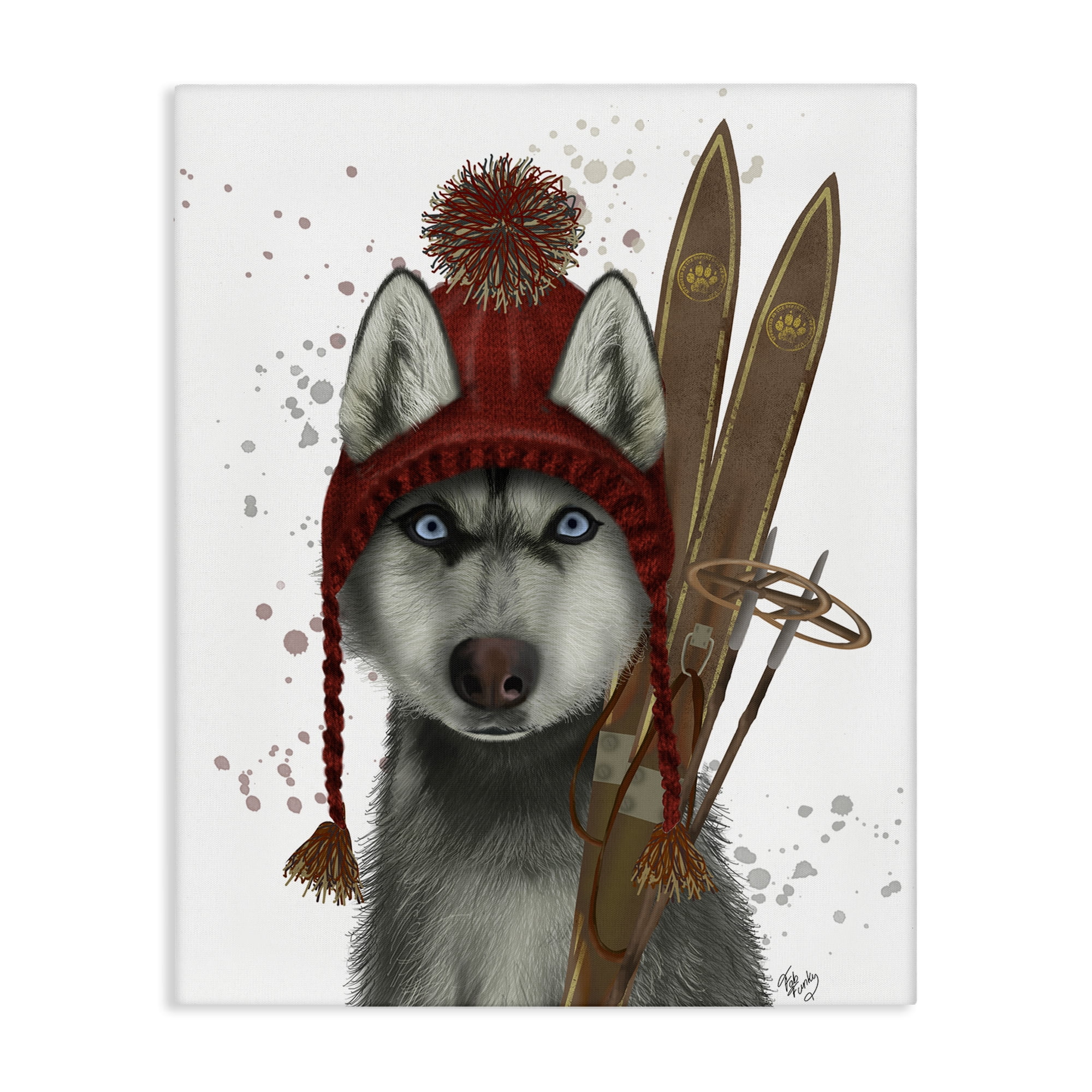 Stupell Industries Husky with Winter Skis Animals & Insects Painting Gallery Wrapped Canvas Art Prints Wall Art, 16 x 20